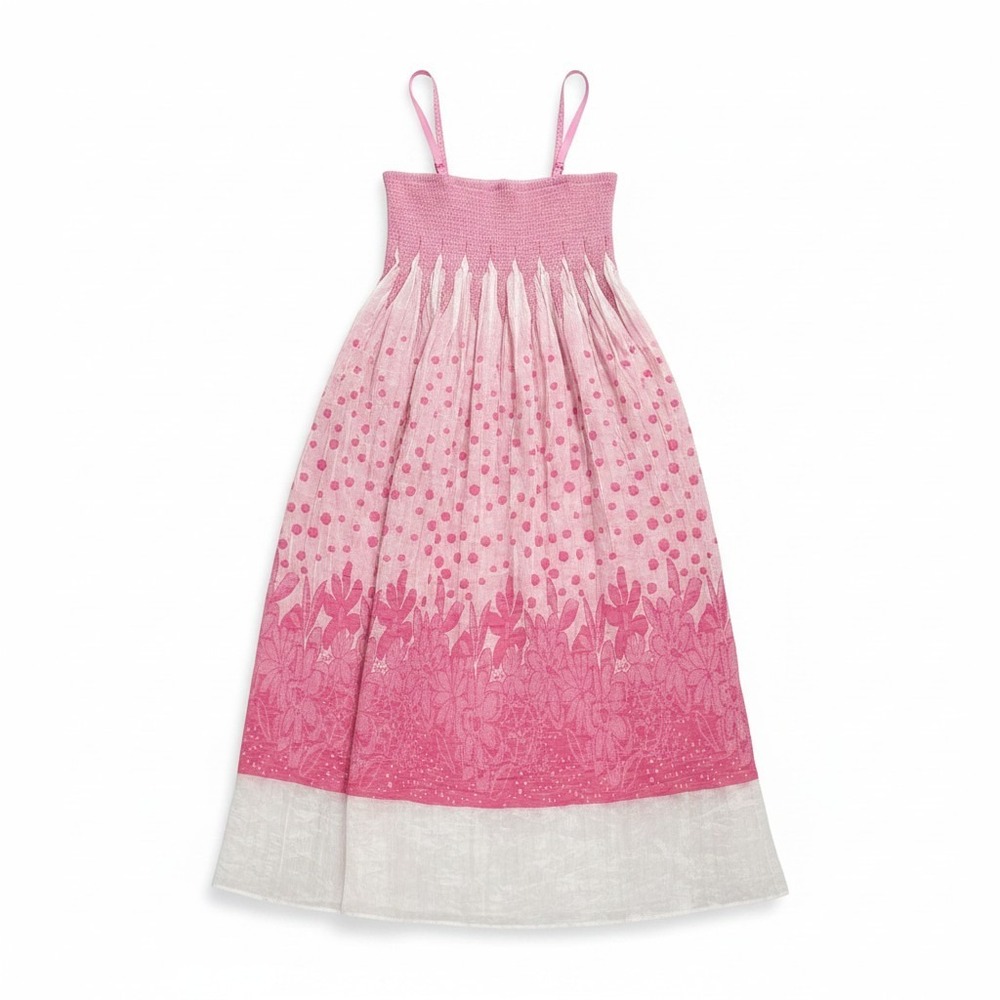 Lapis Womens OS Pink Smocked Polka Dot Floral Maxi Dress Boho Festival